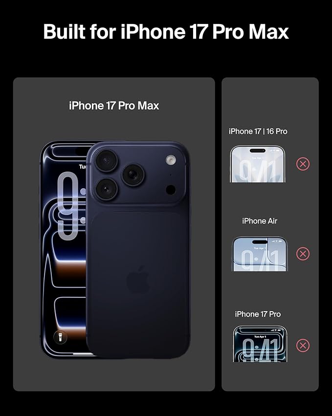 Belkin ScreenForce TemperedGlass Screen Protector for iPhone 17 Pro Max Scratch-Resistant Impact Protection w/Included Easy Align Tray for Bubble Free Application Recycled Glass