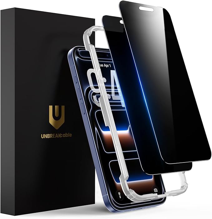 UNBREAKcable Privacy Screen Protector for iPhone 17 Pro Full Coverage Shatterproof Tempered Glass [True 28°Anti Spy] [9H Hardness] [Easy Installation Frame] 2-Pack Private Screen for iPhone 17 Pro