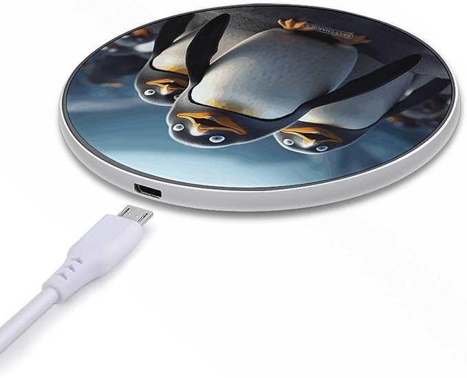 Funny Penguins Wireless Charger Fast Wireless Charging Pad with USB Cable 10W Anti-Slip Magnetic Wireless Charger Portable Slim Charger Puck Travel Charging Station