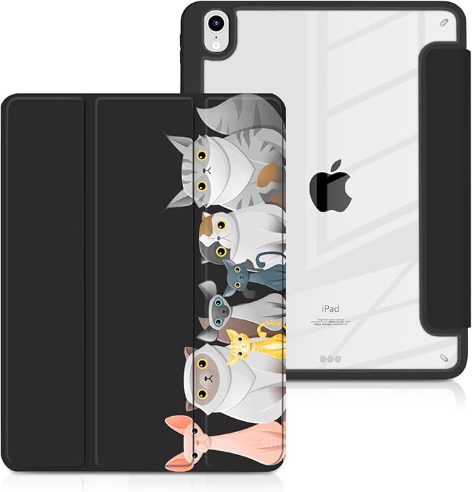 Batianda Hybrid Case for New iPad 11 2025 A16 Chip/iPad 10 2022 10.9-inch [Built-in Pencil Holder] Shockproof Cover with Clear Transparent Back Shell TPU BumperAuto Sleep/Wake Cat