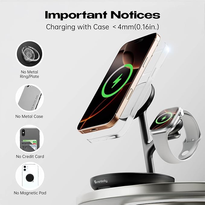 3 in 1 Charging Station for AppleFast Magnetic Wireless Charger for Multiple Devices iPhone 16/15/14/13/12for Airpods and Apple Watch Magsafe Charging Dock Stand