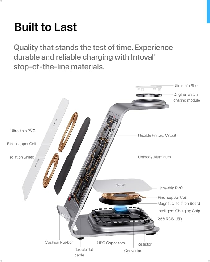 Intoval Aluminum 3 in 1 Wireless Charging Station for iPhone 17 16 15 14 13 12 11 Pro Max XR Wireless Charger for Apple Watch 11 10 9 8 7 Ultra SE 3 2 Phone Charger for AirPods 4 Pro 2 3 (Silver)