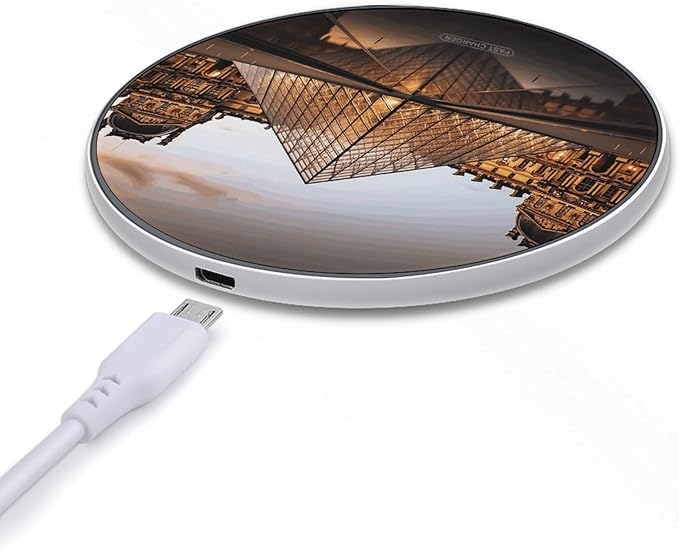 Louvre Museum in Paris Wireless Charger Fast Wireless Charging Pad with USB Cable 10W Anti-Slip Magnetic Wireless Charger Portable Slim Charger Puck Travel Charging Station