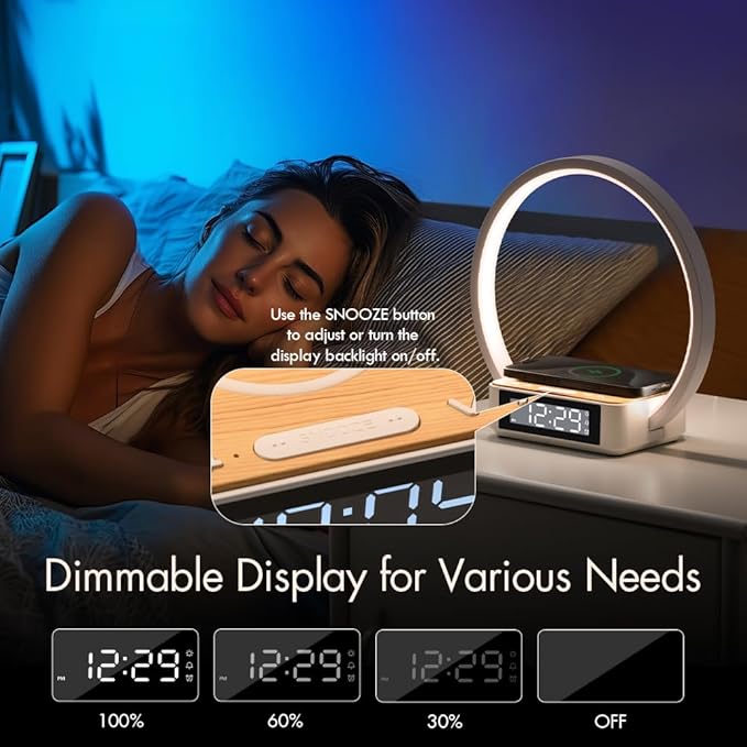 Wireless Charging Station with Alarm ClockBedside Lamp with Sunrise Wake-Up LightWireless Phone ChargerTouch Table Lamp with 3 Brightness LevelsIdea Gifts for WomenMenTeensAdults