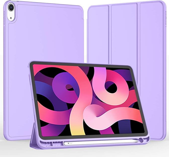 iMieet iPad Air 11 Inch Case M4/M3/M2(2026/2025/2024) iPad Air 5th/4th Generation Case 2022/2020 10.9 Inch with Pencil HolderTrifold Stand Smart Case with Soft TPU Back(Clove Purple)