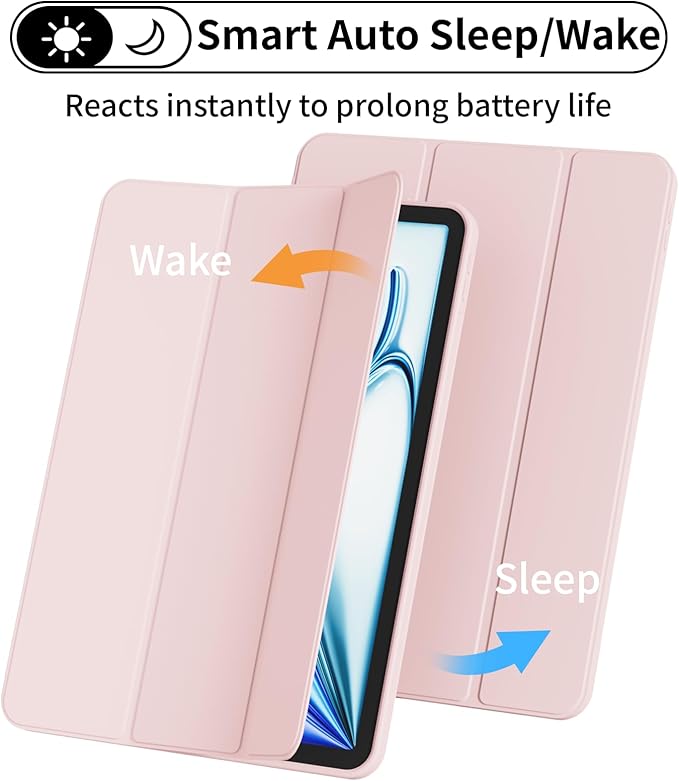 Case for iPad Air 11 Inch (M4/M3/M2 2026/2025/2024) for iPad Air 5th/4th Gen 10.9 Inch Without Pencil Holder Slim Folio Trifold Stand Cover with Soft TPU Back Auto Wake/Sleep Pink