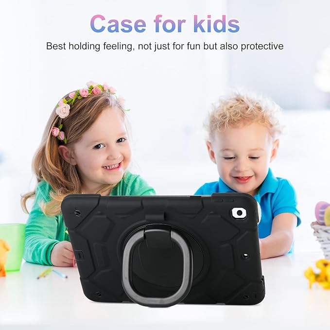 for iPad 9th/8th/7th Generation Case(2021/2020/2019)360°Rotating Handle Stand with[ Pencil Holder&ampShoulder Strap] Heavy Duty Shockproof Kids Cover for iPad 10.2 inch (Black)
