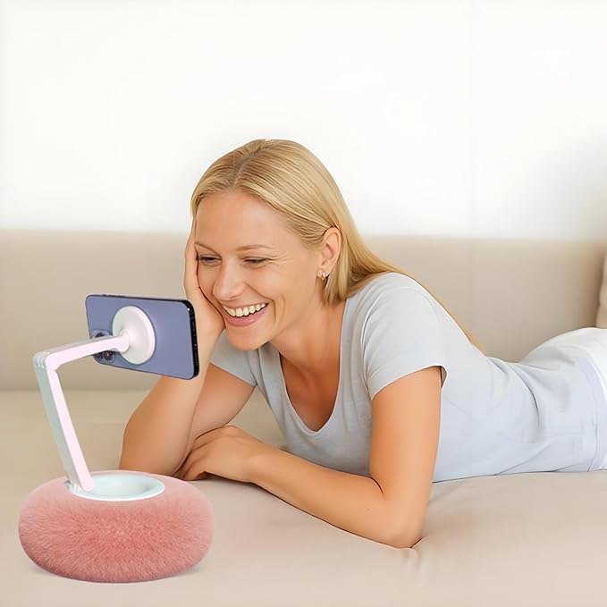 Upgraded Magnetic Kindle Holder for Bed Dual-Axis 360° Adjustable Pillow Stand with Bowl &amp Suction Cup Base Compatible with 3.5–7 Kindle E-Reader iPhone &amp Android Phones Pink