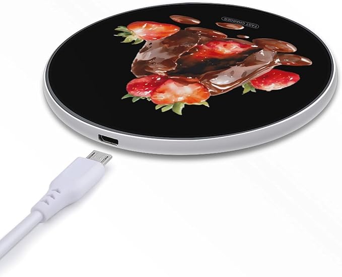 Strawberry Chocolate Flowing Fast Portable Charger 10W Funny Graphic Phone Charging Pad with USB Cable