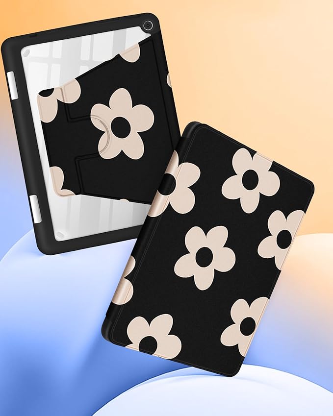 Kidcube for Kindle Fire HD 10/10 Plus Tablet Case - 13th/11th Generation (2023/2021) 10.1 Women Girls Cute Flowers Floral Design Rotating Stand Pencil Holder Folio Cases for Amazon Fire HD 10/10 Plus