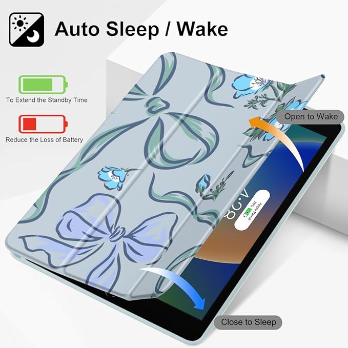 Mektron Designed Printed iPad 10.2 Case 9th Gen (2021)/ 8th Gen (2020)/ 7th Gen (2019) with Pencil Holder Slim Stand Protective Case with Soft TPU Back Auto Wake/Sleep for iPad 10.2 Inch Bows C355