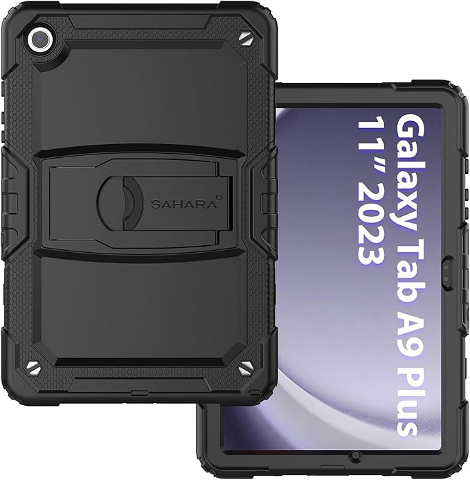 SaharaCase Defense Series Case for Galaxy Tab A11+ and Galaxy Tab A9+ - Integrated Kickstand Built-in Screen Protector Shoulder Strap - Black