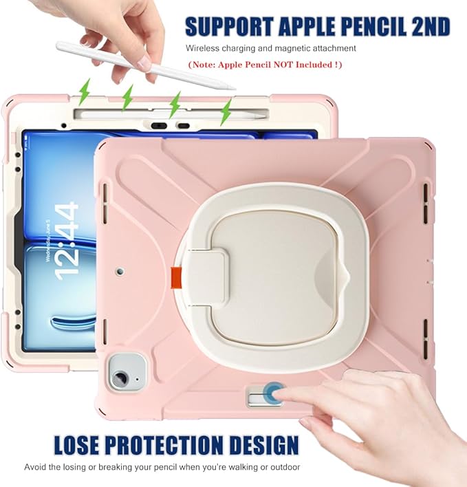 SCSVPN Case for iPad Air 13 inch M4/ M3/ M2 (2026/2025/2024) &amp iPad Pro 12.9 Case 6th/5th/4th/3rd Gen 2022 2021 2020 2018 Protective Cover w/Pencil Holder Rotate Stand/Handle Shoulder Strap Pi