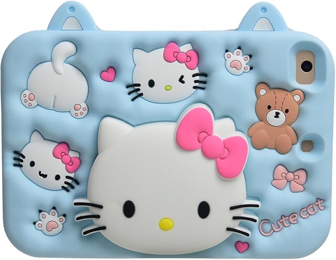 Cartoon Case for iPad 10.2MONEHOYSY Cute Soft Silicone Kickstand [Drop ProofShock ProofAnti Slip] Back Stand Cover Case for Kids Children Teens Girls Boys (Kitty-2)
