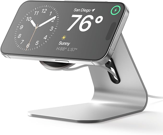 elago MS4 Charging Stand Compatible with MagSafe Charger Aluminum Stand Compatible with iPhone 17/16/15/14/13/12 Series Designed for iOS17 Standby Mode (Cable Not Included) (Silver)