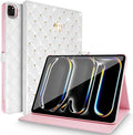 for iPad Pro 11Inch Case M5/M4 2025/2024 (6th/5th Generation)Cute Crown Bling Rhinestone Girly Elegant PU Leather Smart Auto Sleep/Wake Stand Protective Case for iPad Pro 11 2024/2025White