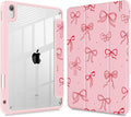 Case for iPad 11 inch A16 2025 Generation 11th / iPad 10.9 inch 2022 10th Gen Buit in Pencil Holder with Shockproof Cover Clear Transparent Back Shell Auto Wake/Sleep Pink Bows