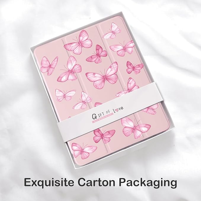 Cute Y2K Pink Butterfly for iPad Air5/Air4 Case with Pencil Holder Auto Sleep/Wake Pink Leather Soft TPU Back Cover for iPad 10.9 Inch 2022/2020