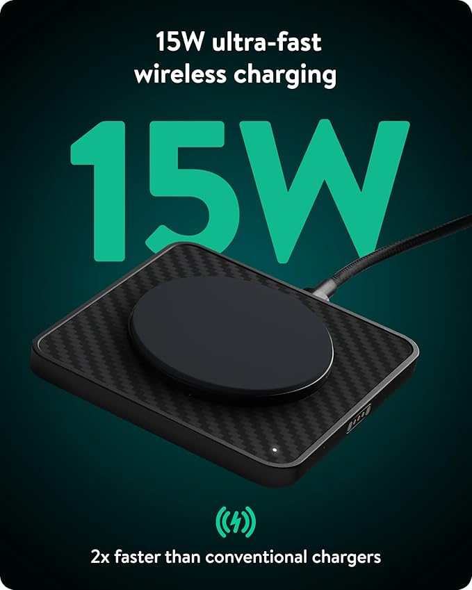 Mous- MagSafe Wireless Charger 15W Qi2 Certified Fast Charging Pad Compatible with iPhone 17/16/15/14/13/12 Pixel 10 Series and Airpods - Aramid Fibre