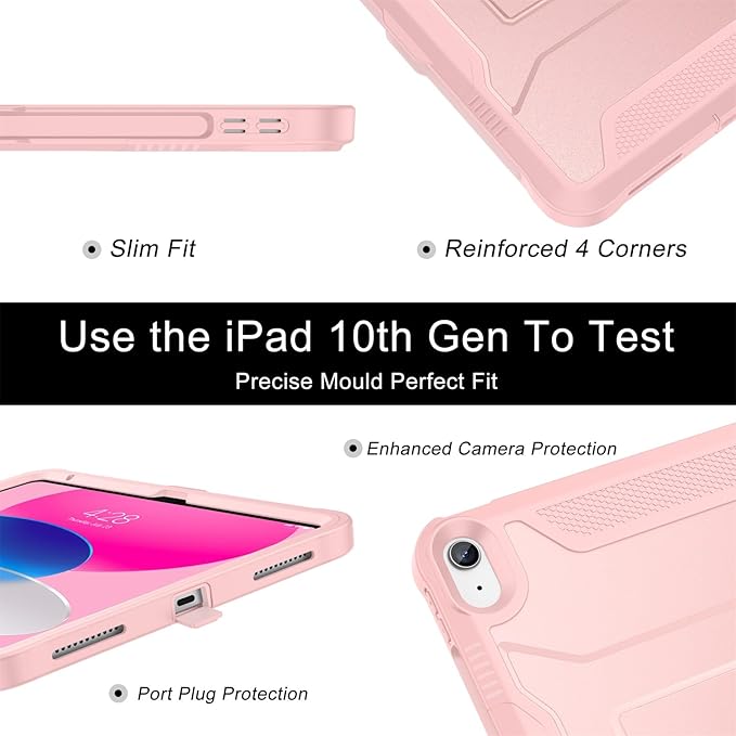 Soke Case for iPad (A16) 11th Generation 11-inch 2025 iPad 10th Generation 10.9-inch 2022 with Built-in Screen Protector and Kickstand Rugged Full Body Protective Cover - Pink Sand