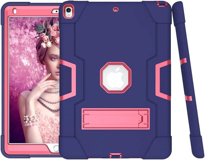 Jaorty 3 in 1 Hybrid Case for iPad Air 3 10.5 &amp iPad Pro 10.5 - Heavy Duty Rugged Stand Shockproof Anti-Slip Anti-Scratch Blue/Rose Red