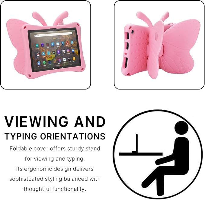 JGY Fire Max 11 Kids Tablet Case - Pretty Butterfly EVA Foam Full Cover With Stand and Pencil Holder Shockproof Rugged Case for Girls (Pink)
