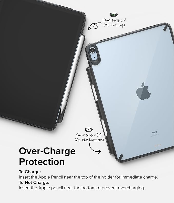 Ringke Fusion Compatible with iPad Air 11 Inch Case (M4 2026 &amp M3 2025 &amp M2 2024) Over Charge Prevention Cover with Pencil Holder for iPad Air 8th 7th 6th 5th 4th Generation - Smoke Black