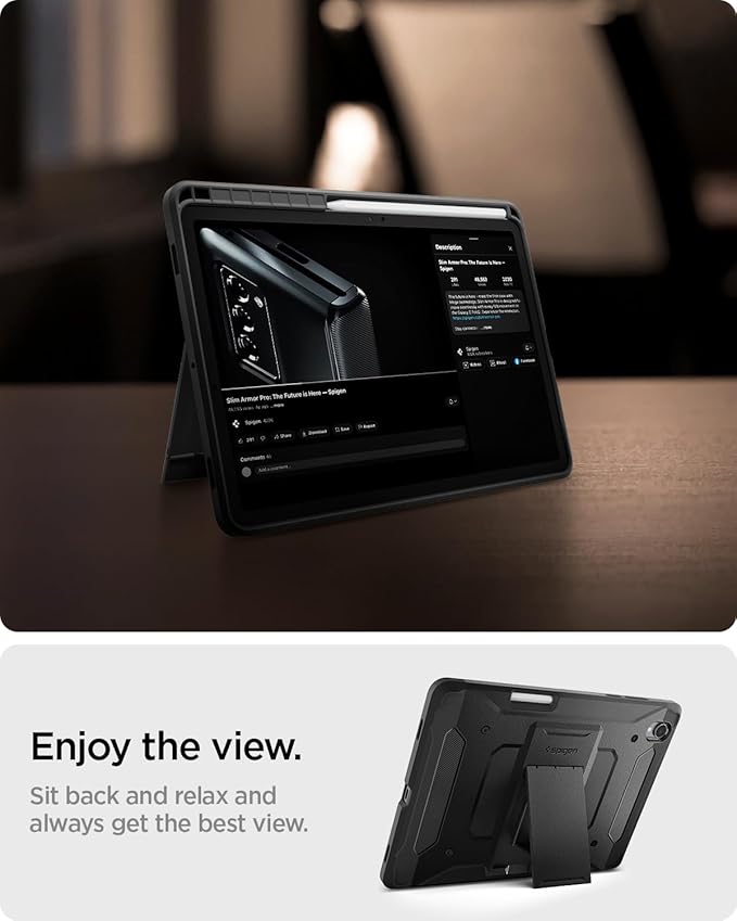 Spigen for Galaxy Tab S11 Case (2025) Tough Armor Pro Protective Hard Shell with Kickstand and Built-in S Pen Holder Drop-Proof Dual-Layer Protection 11 Inch Black