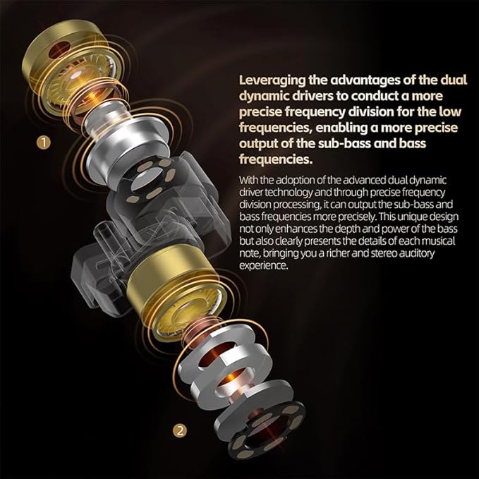 KZ ZA12 in Ear Monitor 2DD+4BA Hybrid Wired Earbuds KZ in Ear Monitor with 4-Level Tuning Switch Gaming EarbudsSilver-Plated IEM Cable for Audiophile (with Microphone Matte Black Tunable Version)