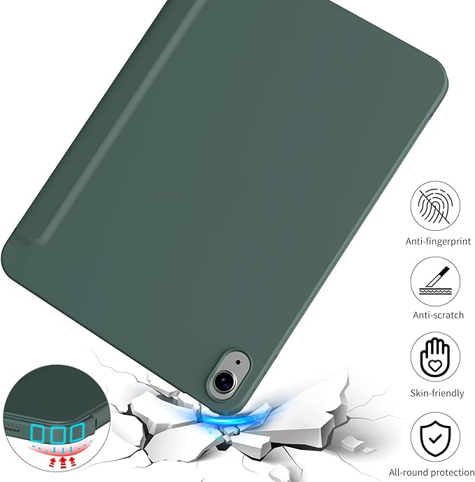 KENKE for iPad A16 11th Generation Case (11 Inch 2025 Release) iPad 10th Generation Case 10.9 Inch 2022 Without Pencil Holder Slim Trifold Stand Protective Cover with Soft TPU Back Dark Green