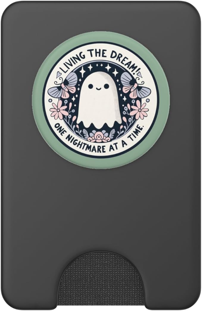 Spooky Ghost Dark Humor Living The Dream Bookish Reading PopSockets PopWallet for MagSafe