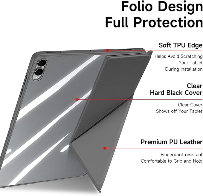 for Samsung Galaxy Tab S11 Ultra Case 14.6 inch Detachable Tablet Cover | Auto Wake/Sleep | Multi-Viewing Angles | Slim Light Shell Cover |Grey