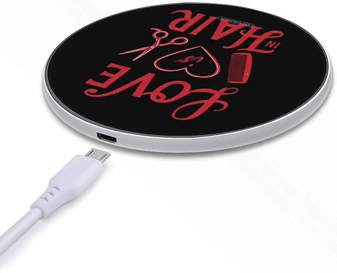 Hairdresser Love is in The Hair Fast Portable Charger 10W Funny Graphic Phone Charging Pad with USB Cable