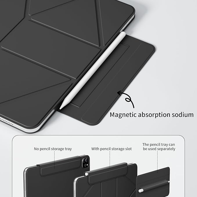 KenKe Magnetic Case for iPad Pro 11 Inch 4th/3rd/2nd Generation 2022/2021/2020 with Removable Pencil Holder Smart Folio Magnetic Slim Stand Cover with 6+View Angles Auto Wake/Sleep Black