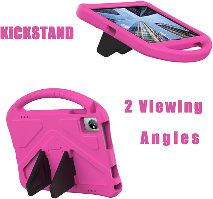 Kids Universal Case for Blackview Tab 8 WiFi 10.1 inch 2023 EVA Foam Stand Handle Cover for Blackview Tab 7 WiFi/OSCAL Pad 60/ DragonTouch Notepad 102/ Teclast P40HD 10.1 Tablets - Hot Pink
