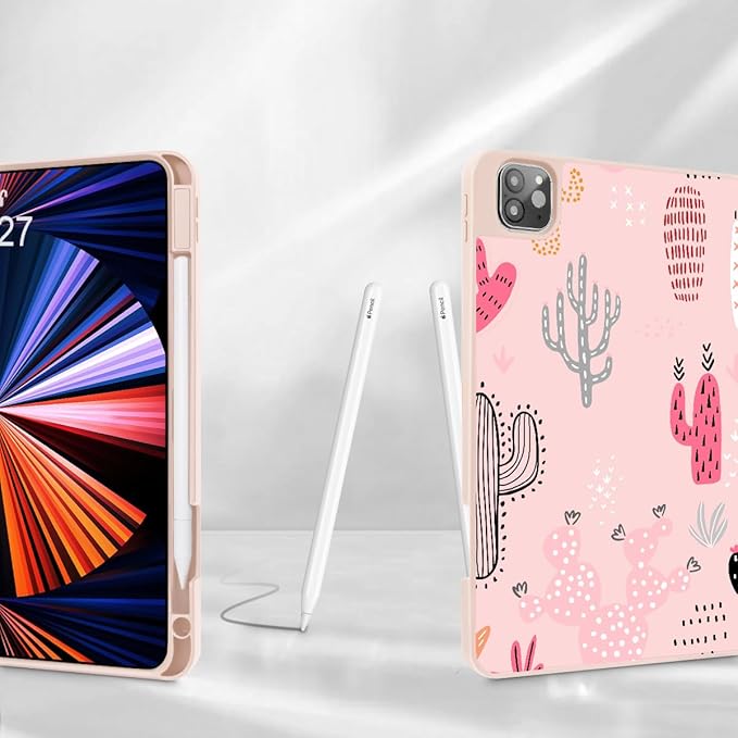 Mektron for iPad Pro M2 11-inch 4th/ 3rd/ 2nd/ 1st Gen Case 2022 2021 2020 2018 with Pencil Holder Tablet Cover with Soft TPU Back Cover for 11 inch iPad Pro Colorful Cacti