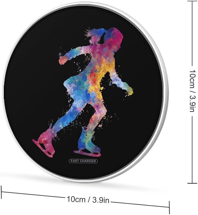Figure Skating Colorful Tie-dye Fast Portable Charger 10W Funny Graphic Phone Charging Pad with USB Cable