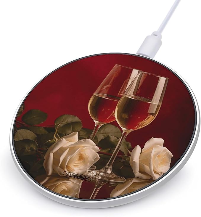 Wine and Roses Wireless Charger Fast Wireless Charging Pad with USB Cable 10W Anti-Slip Magnetic Wireless Charger Portable Slim Charger Puck Travel Charging Station
