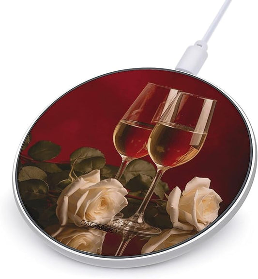 Wine and Roses Wireless Charger Fast Wireless Charging Pad with USB Cable 10W Anti-Slip Magnetic Wireless Charger Portable Slim Charger Puck Travel Charging Station