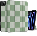 MEEgoodo for iPad Pro 12.9 Case M2 6th/5th/4th/3rd Generation 2022 2021 2020 2018 with Pencil Holder Tablet Cover with Soft TPU Back Shell Green Checkered