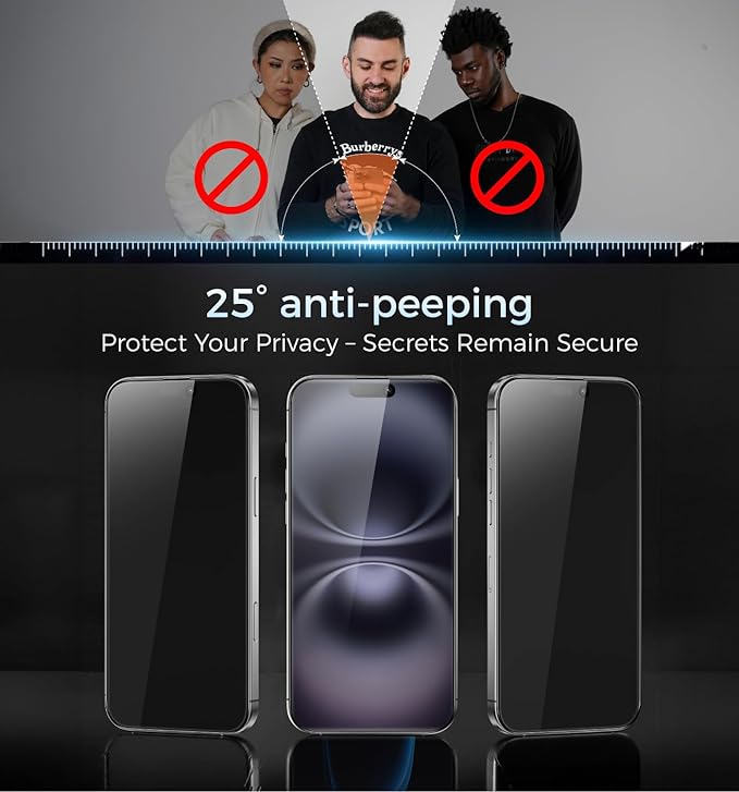 MAGIC JOHN 3rd Gen Upgraded for iPhone 15Plus/16Plus Privacy Screen Protector 6.7 Inch25°Anti-Spy ScreenShockproof Tempered GlassAuto Dust-RemovalBubble FreeEasy Installation2 Pack