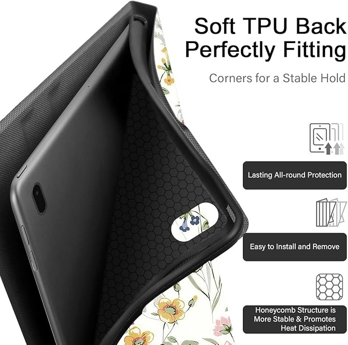 Aesthetics Colorful Flowers Tablet Case for Samsung Galaxy Tab S8/S7 Plus 2022/2020 S7 FE 2021 12.4 Cute Floral Leaves Pattern Cover for Girls Women Trendy Protective Flip PU Leather Funda