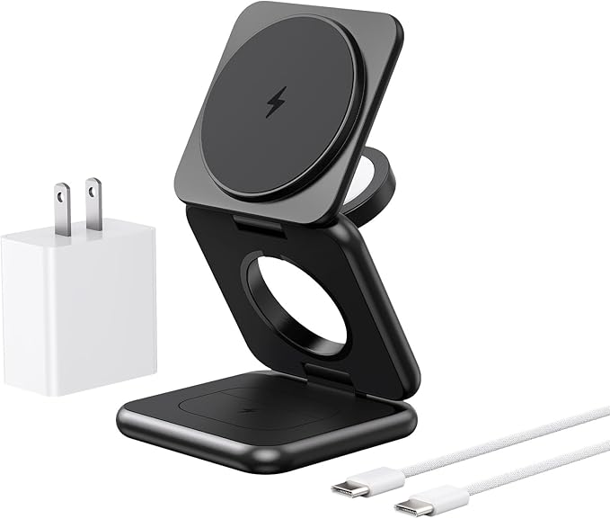 3 in 1 Charging Station for Apple Multiple Devices Zinc Alloy Foldable Travel Wireless Charging pad for Mag-Safe Wireless Charger Stand for iPhone 17 16 15 14 13 12 Apple Watch Airpods