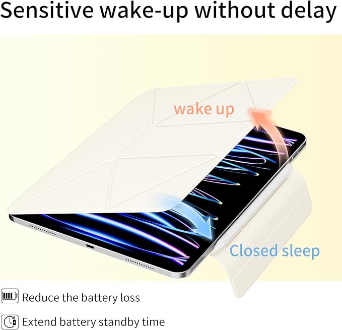 KenKe Magnetic Case for iPad Pro 11 Inch 4th/3rd/2nd Generation 2022/2021/2020 with Removable Pencil Holder Smart Folio Magnetic Slim Stand Cover with 6+View Angles Auto Wake/Sleep White Cream