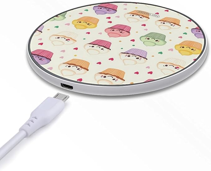 Cute Cupcake &amp Hearts Wireless Charger Anti-Slip Wireless Charging Pad Slim Charger Mat for Men Women