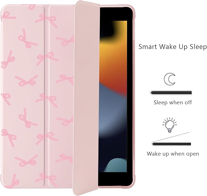 Cute Kawaii Pink Bow for iPad Air 3 Case with Pencil Holder Auto Sleep/Wake Pink Leather Soft TPU Back Cover for iPad Pro 10.5 Inch 2017