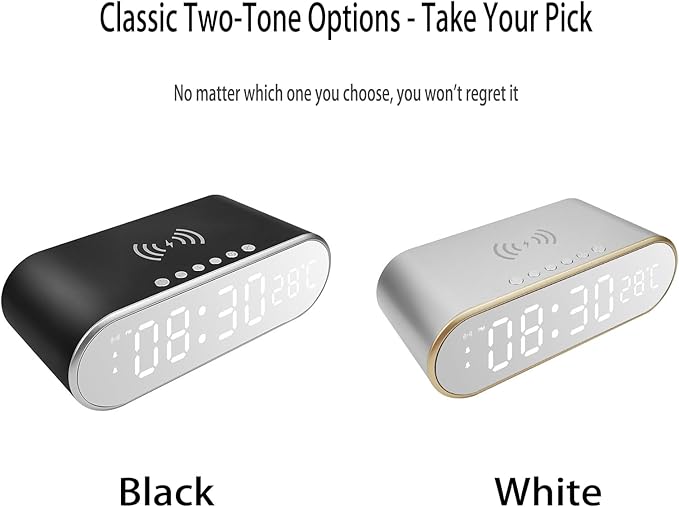 15W Fast Wireless Charging Pad Compatible with Qi-Enabled Phones 5W/7.5W/10W Standard Charging Modes Temperature Display &amp Alarm Clock for Bedside Desk W628 White.