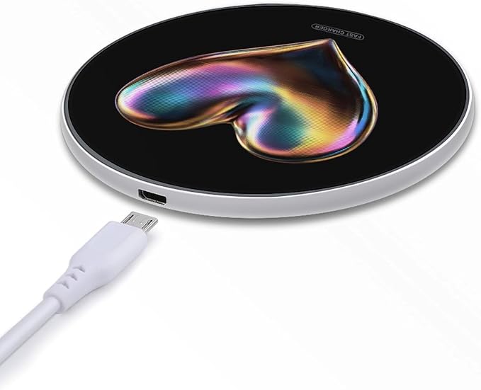 Rainbow Funny Heart Fast Portable Charger 10W Funny Graphic Phone Charging Pad with USB Cable