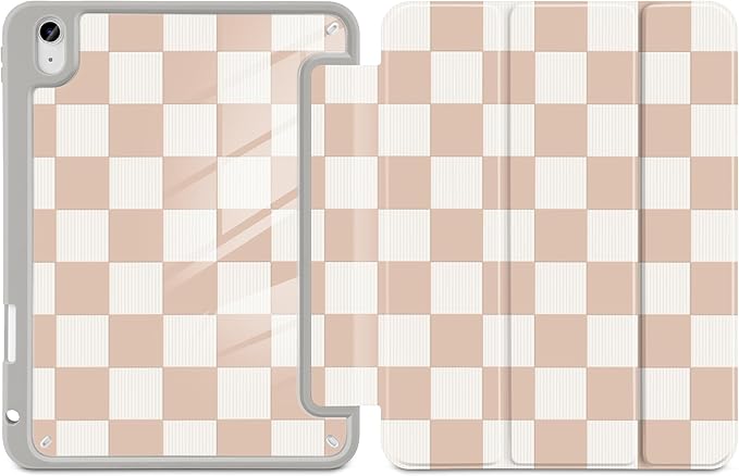 MecBevia Case for iPad Air 11-inch M4 2026 / M3 2025 / M2 2024 Slim Protective Cover with Built-in Pencil Holder Auto Wake/Sleep Nude Vibe Checkered