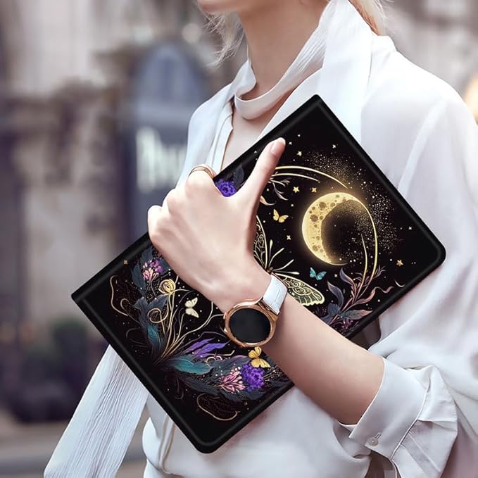 FUYOCWE for Amazon Fire HD 10 Tablet Case (13th Generation2023 Release10.1)Slim Folding Folio Stand Flip Cover w/Auto Sleep Wake for Kindle Fire HD 10 13th Gen-Butterfly Flowers &amp Gold Moon